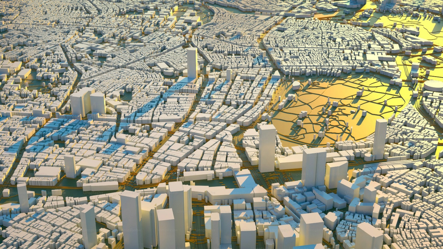 an aerial view of a city with lots of buildings