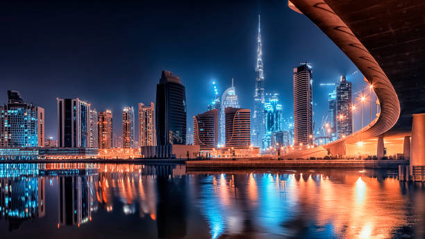 Dubai city by night Dubai cityscape downtown Dubai is a present-day city stock pictures, royalty-free photos & images